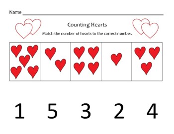 Preview of Counting Hearts (matching pictures to numbers 1-5)