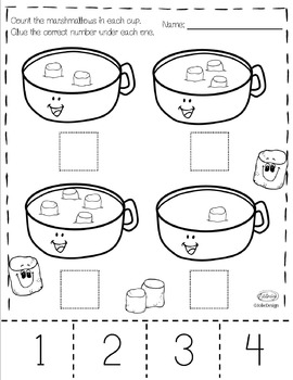 Counting Hot Chocolate - PreK Number Worksheet Pack by JolieDesign