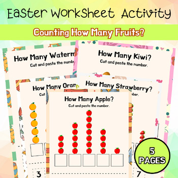 Preview of Counting How Many Fruits Easter Worksheet PreK - 2nd Easter Activity Printable