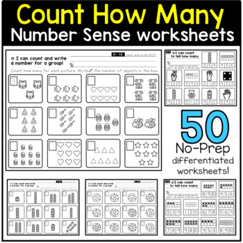 Preview of Counting How Many - Number Sense Worksheets