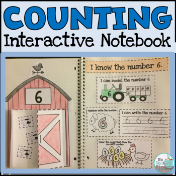 Preview of Counting Interactive Notebook - Counting Objects To 20 Worksheet (Farm Theme)