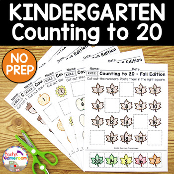 Preview of Counting to 20 Cut and Paste Activity - K.CC.2