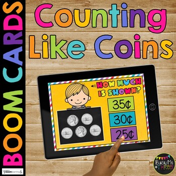 Preview of Counting Like Coins BOOM CARDS™ Money Distance Learning Game for Math
