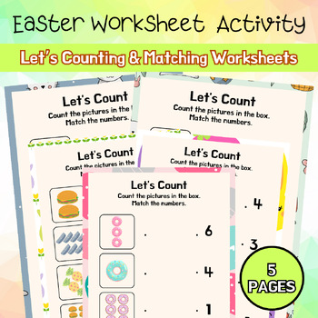 Preview of Counting Matching Number Easter Worksheet PreK - 2nd Easter Activity Printable