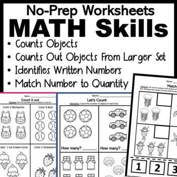 Preview of Early Math Skill Worksheets for Autism: Counting, Match Number to Objects & More