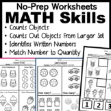 Early Math Skill Worksheets for Autism: Counting, Match Nu