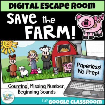 Preview of Counting - Missing Number - Beginning Sounds Digital Farm Escape Room