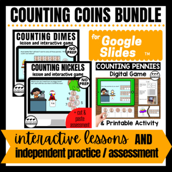 Preview of Counting Coins for Google Slides™ Bundle Game & Printable Mixed Coins Activities