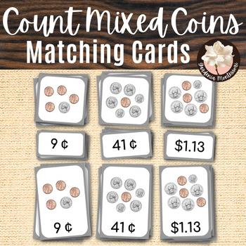 Preview of Counting Mixed Coins Cards Montessori Money Stations Counting Coins Flash Cards