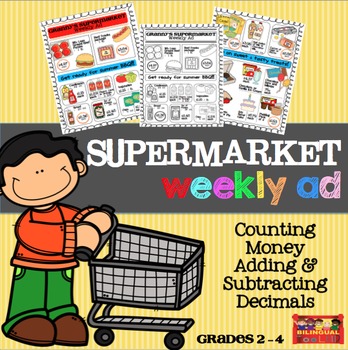 Preview of Counting Money & Adding & Subtracting with Decimals 2-4 / Supermarket Weekly Ad