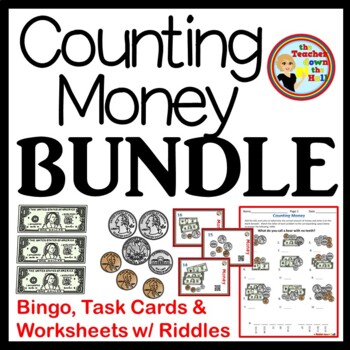 Preview of Money BUNDLE Bingo, Task Cards, & Worksheets w/ Riddles!