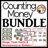 Money BUNDLE Bingo, Task Cards, & Worksheets w/ Riddles!