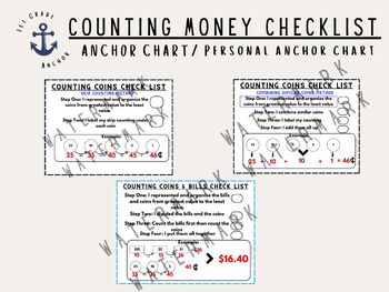 Preview of Counting Money Checklist Anchor Chart || 1st Grade Anchor