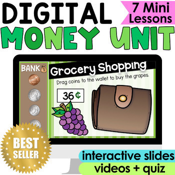 Preview of Counting Money & Coins Digital Money Math Unit Google Slide Activities 2nd Grade