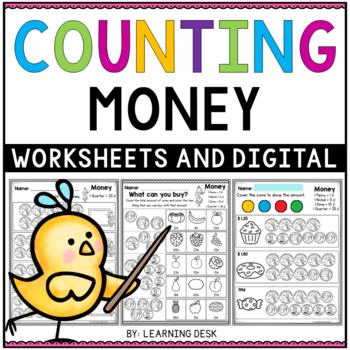Preview of Counting Money Coins Worksheets Activities Google Slides First Second Grade Math