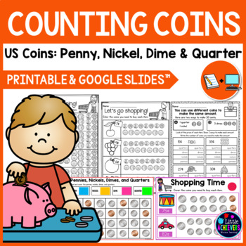 Preview of Counting Coins US Money Worksheets, Activities and Google Slides™