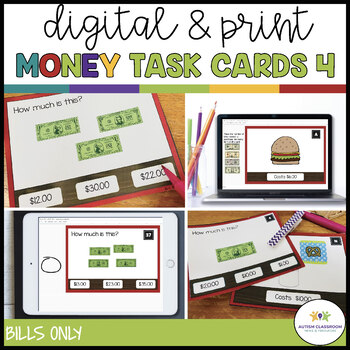 Preview of Counting Money & Dollar Bills Money Games & Task Cards Special Education Math