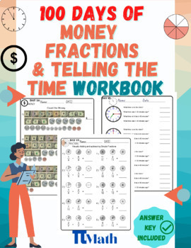 Preview of Telling Time, Fractions and Money worksheets - math activities - Practice sheets