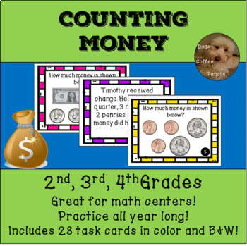 Preview of Counting and Adding Money and Coins | Printable Math Task Cards for Practice 