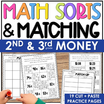 Preview of 2nd Grade and 3rd Grade Counting Money Worksheets Cut and Paste Printables