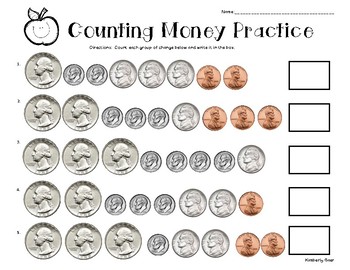 counting money practice worksheet by 4 little baers tpt