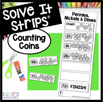 Preview of Counting Money Counting Coins Money Task Cards Solve It Strips®