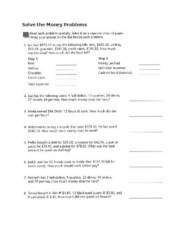 Preview of Counting Money - Solve the Money Problems - Worksheet