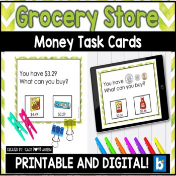 Preview of Counting Money Task Card Activities: Grocery Store