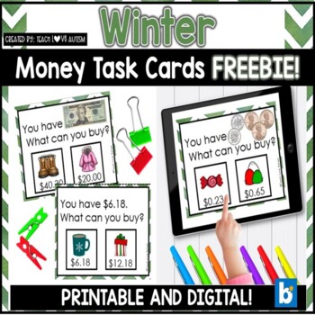 Preview of Counting Money Task Card Activity: Winter FREEBIE