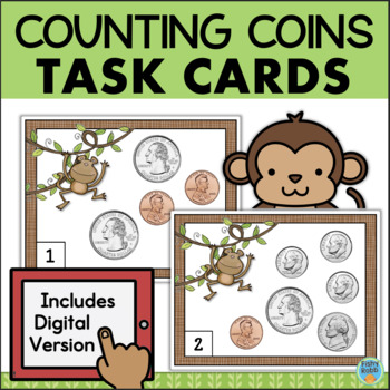 Preview of Counting Money Mixed Coins Task Cards Scoot Math Practice Activities 2nd Grade 