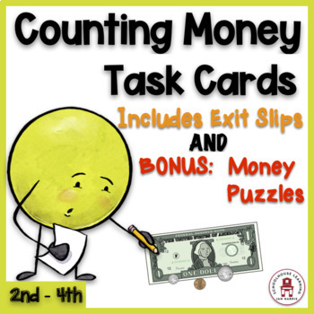 Preview of Counting Money Task Cards - Exit Slips and BONUS Puzzles