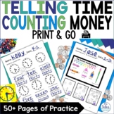 Counting Money Telling Time First Grade Math Printable Worksheets