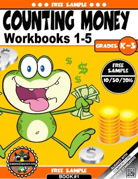 Preview of Counting Money Workbook Grades K-3 Coins & Dollar Bills (Samples from Books1-5)