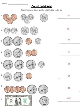 Counting Money Worksheet with Answer Key by Grace Brantley | TPT