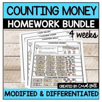 Preview of Counting Money Worksheets Coins and Bills Bundle