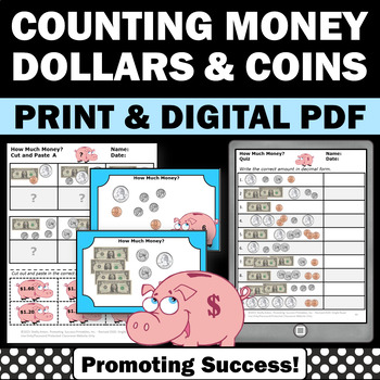 Preview of Counting Money Worksheets 2nd Grade US Money Math Practice Skills Activities