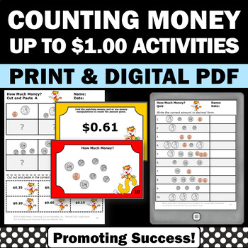 Preview of Counting Money Worksheets 2nd Grade First Task Cards SCOOT Activities Review