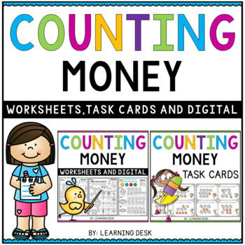 Preview of Counting Money Worksheets and Task Cards | Counting Coins Worksheets