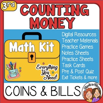 Preview of Counting Money Worksheets and more Coins and Bills 3rd Grade Math Kit