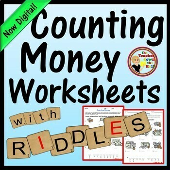 Preview of Counting Money Worksheets with Riddles Counting Money Print & Digital Activities