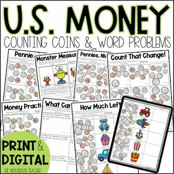Preview of Counting Money and Money Word Problems Worksheets, Activities and Assessments