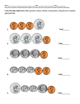 Counting Money (classwork, homework, or assessment) by Stacie Keitt