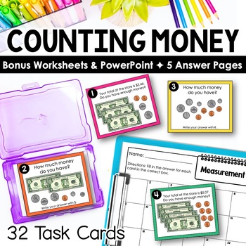 Preview of Counting Money in Dollars and Cents Task Cards for Second Grade 2MD8