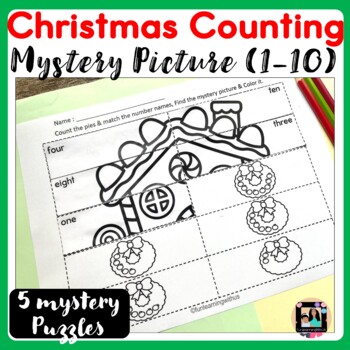 Preview of Counting Mystery Picture Puzzle Christmas Math Activity kindergarten & grade 1