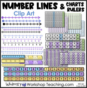 Preview of Math Clip Art Number Lines Rulers Abacus 100/120 Charts | Images Color B&W
