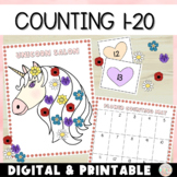 Counting Numbers 1-20 Digital and Printable Unicorn Theme 