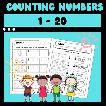 Preview of Counting Numbers 1 - 20 : Math Activity Worksheets for Pre-K and Kindergarten.