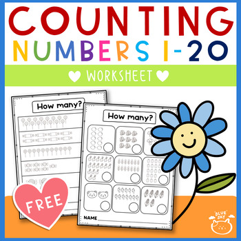 Counting Numbers 1-20 Worksheets FREE by The Blue Sky | TPT