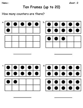 Counting Numbers 1-20 with Ten Frames Worksheets by Owl School Studio