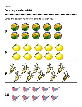 Counting Numbers 6-10 Worksheets by WonderfulWorksheets123 | TpT